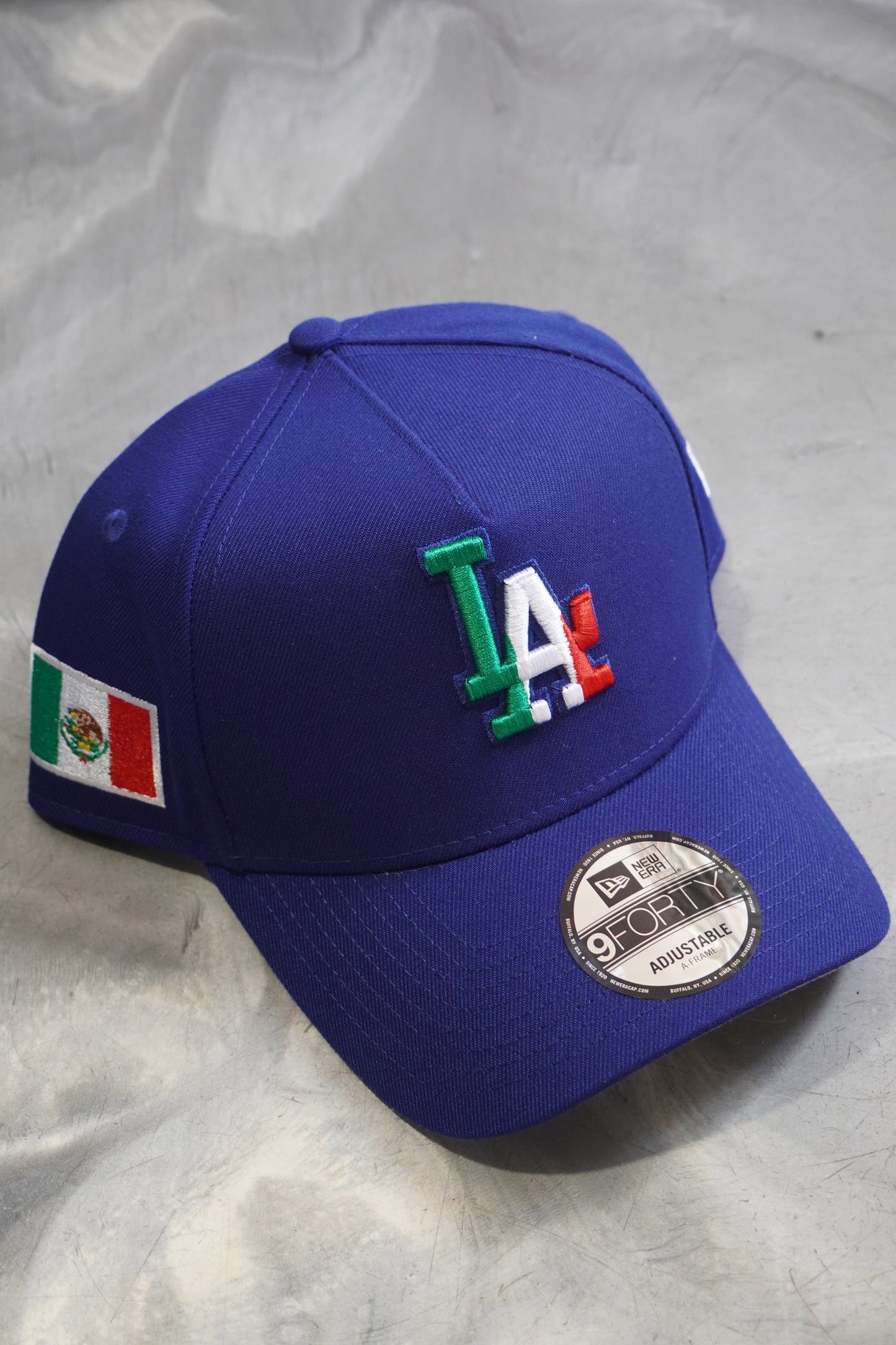 New Era LA Dodgers Royal Blue Vertical Mexico Flag Logo +Mexico Side Patch 9Forty A-Frame Snapback
