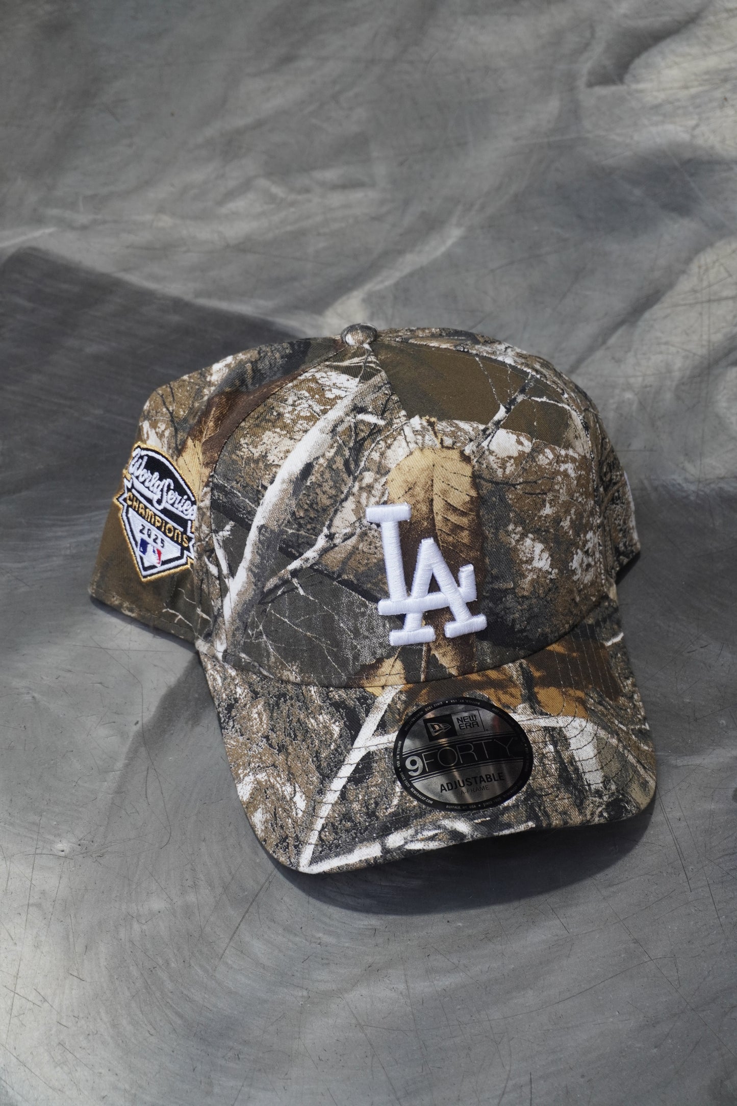 New Era LA Dodgers Real Trees 9 Forty A-Frame Snapback 2025 World Series Champions Side Patch