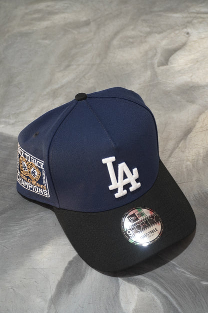 New Era LA Dodgers Navy Blue | Black Visor 9Forty A-Frame Snapback Back to Back Champions Side Patch