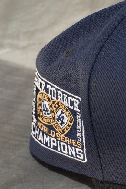 New Era LA Dodgers Navy Blue | Black Visor 9Forty A-Frame Snapback Back to Back Champions Side Patch