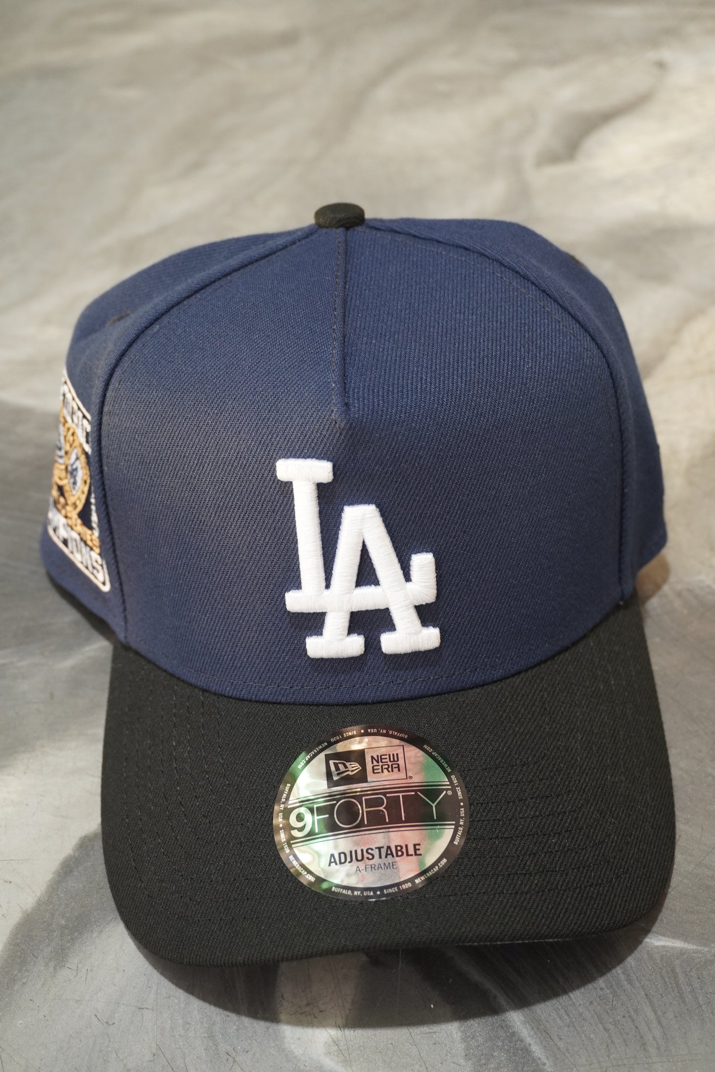New Era LA Dodgers Navy Blue | Black Visor 9Forty A-Frame Snapback Back to Back Champions Side Patch